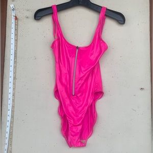 VINTAGE HOT PINK ONE PIECE SWIMSUIT WITH ZIPPER